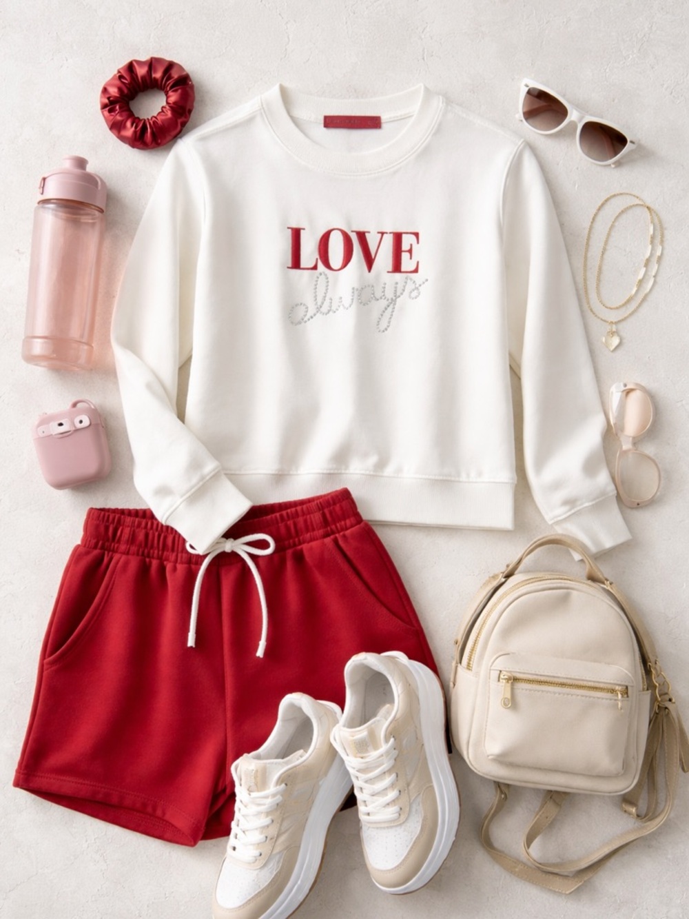 New Love Scarlett “Love Always” Embroidered Crewneck Sweatshirt White Small
